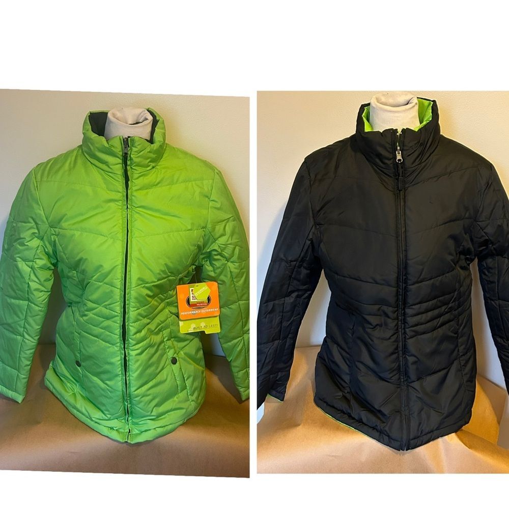 NWT Athletech Black and Green Quilted Puffer  Reversible Jacket Coat Large